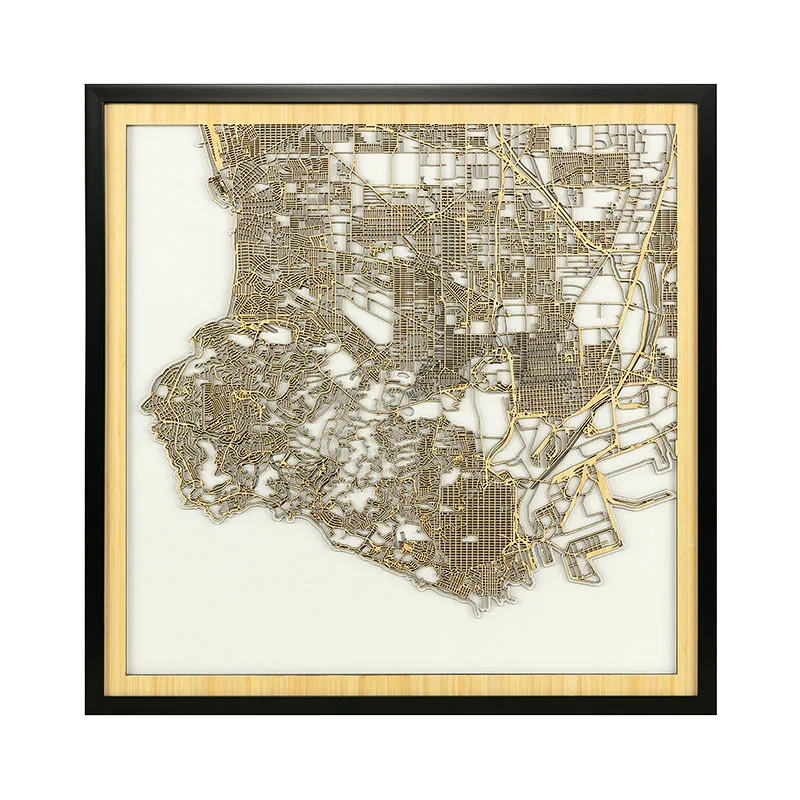 Port of Los Angeles Wooden City maps Housewarming Gift Laser Cut Map Office Decor