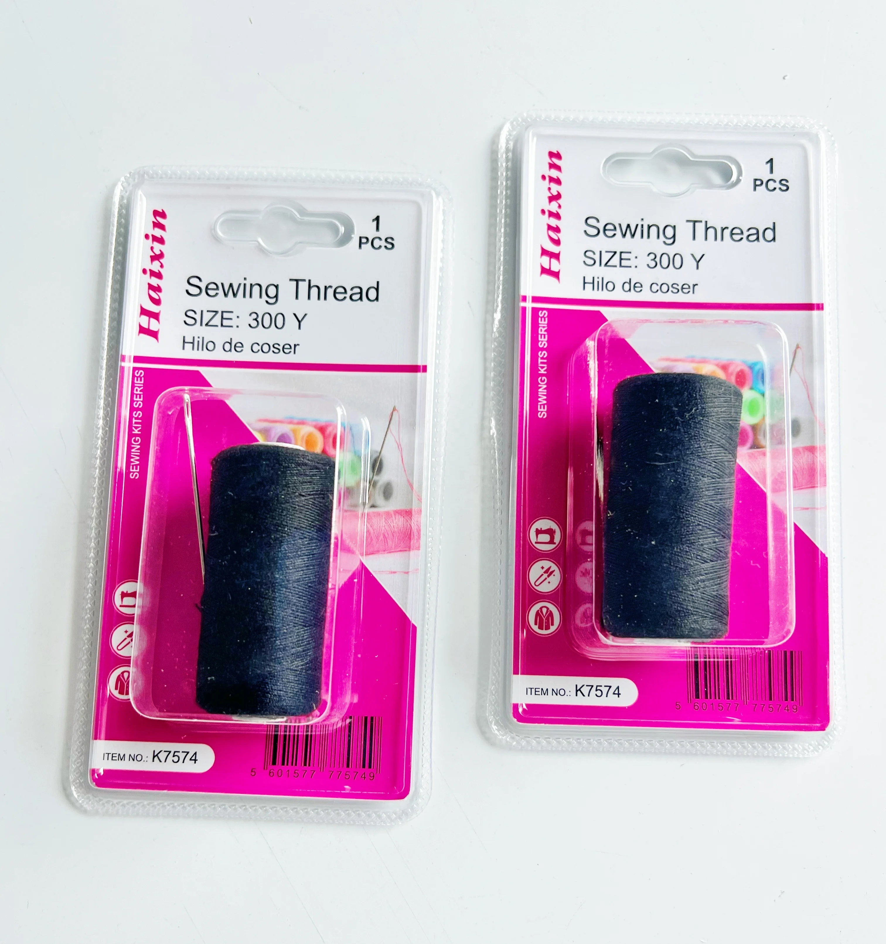 Household 300 yards small cone set spun 40/2 polyester sewing thread with blister card package