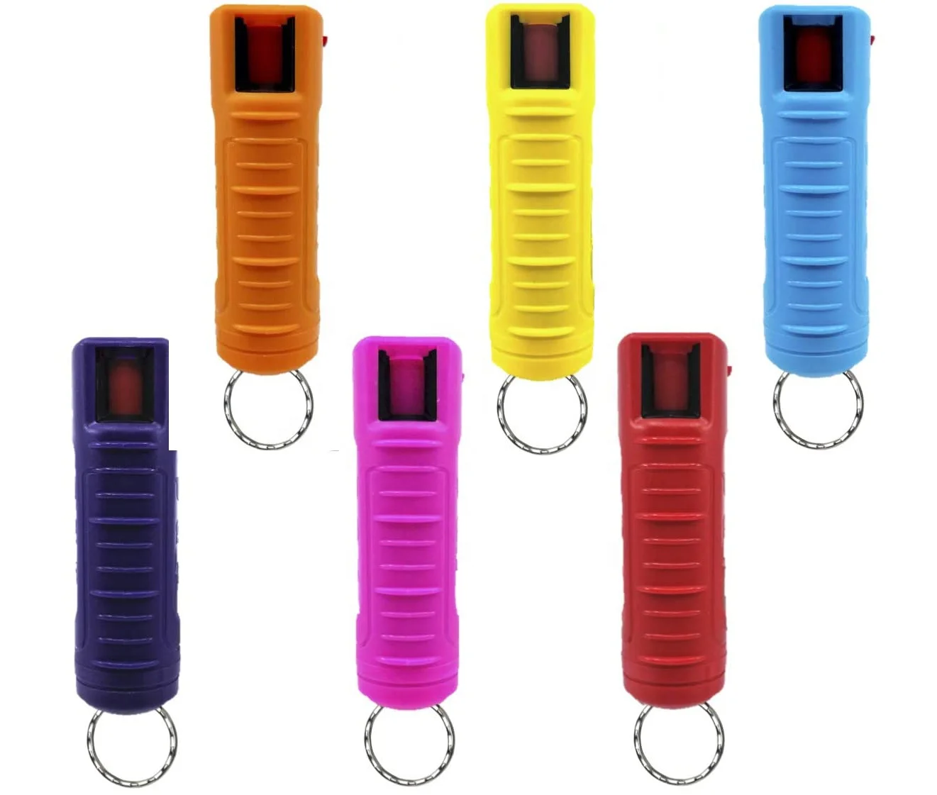 
Pepper Spray Keychains Max Strength Spray 10-12 ft Range Combo Rainbow Molded Cases 