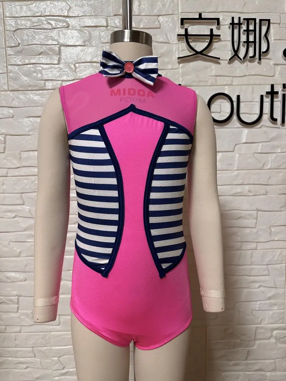 Factory Candy Pink Navy White Stripe Lycra Snazzy Leotard Dance Wear Dress For Girl