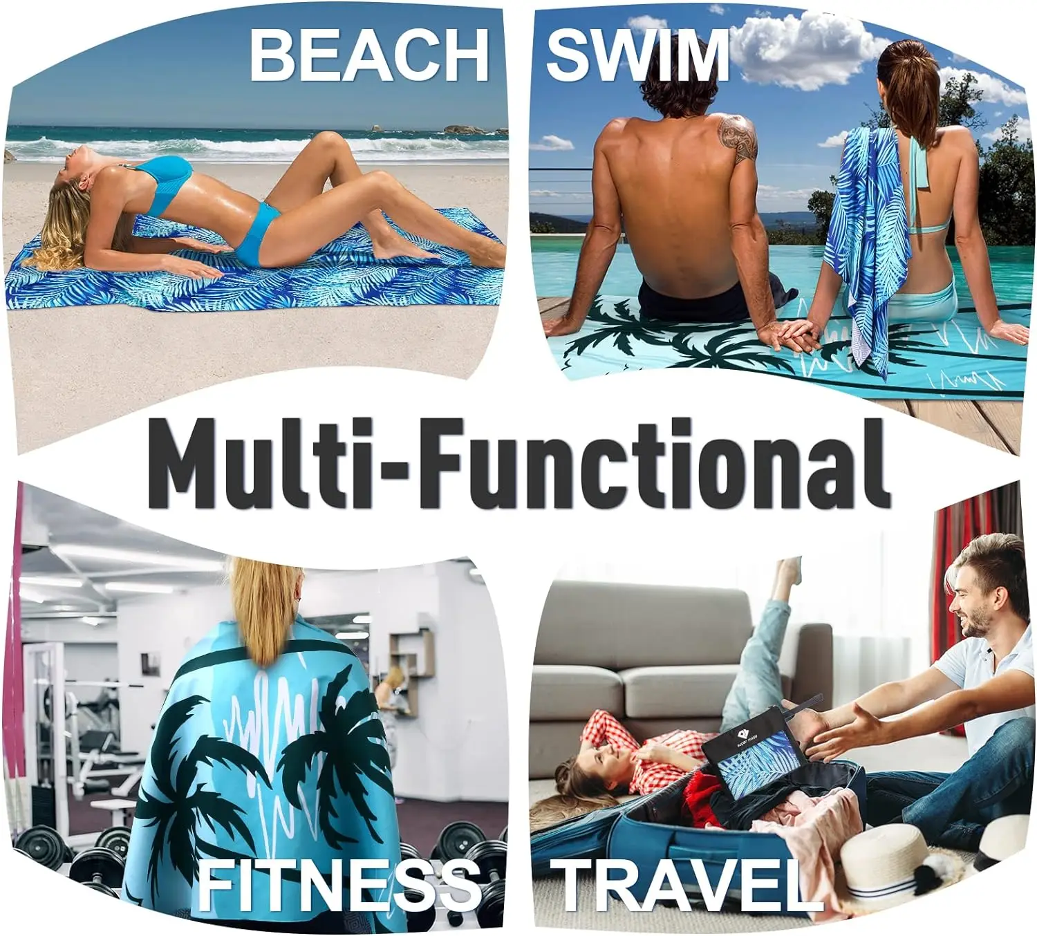 New Design Rpet Suede Waffle Microfiber Beach Towel With Digital Printing Velour Cotton Beach Towel Custom Logo