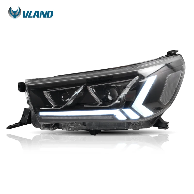 Автомобильная фара в сборе Vland для HILUX/REVO/ROCCO/VIGO 2015-2019 с полным светодиодным и поворотным сигналом + DRL Plug And
