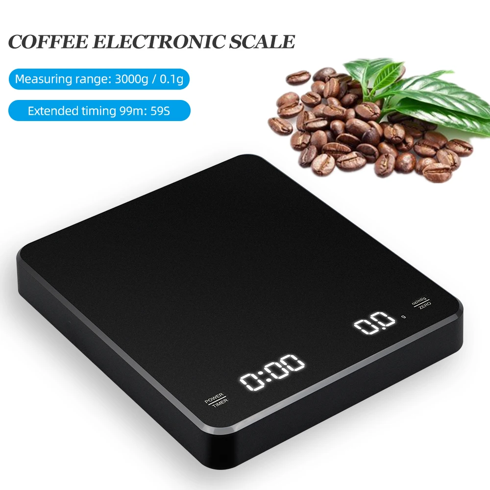Wholesale Electronic Timing Coffee Scale 3kg 0.1g  Type-C Interface Charging Digital Scale LCD Display Kitchen Weighing Scale