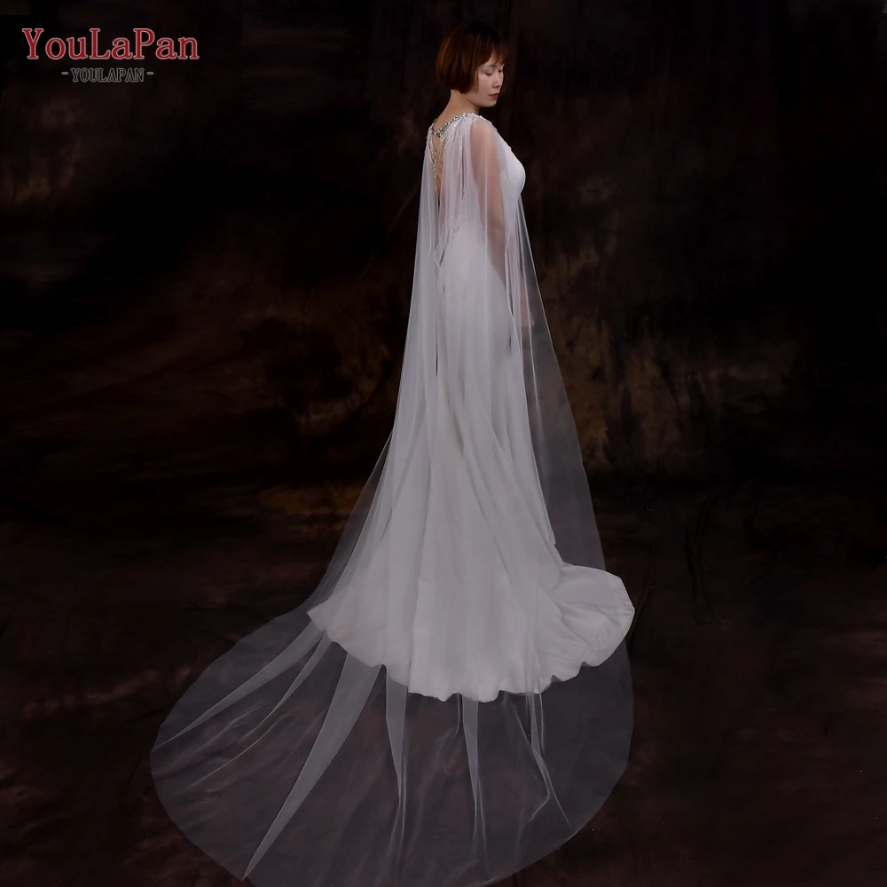 YouLaPan VG83 Handmade Crystal Beads Beaded Tassel Woman Shawl White Tulle Long Bridal Wedding Shawl Veil Wedding Cape