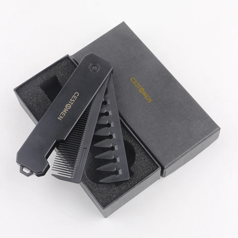 Multi-Function 2 in 1 Folding Massage Comb CestoMen Private Label Plastic Handle Beard Comb Set Use Salon Wide Tooth Beard Comb