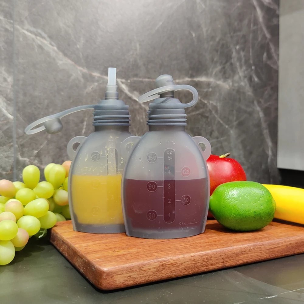 5OZ wholesale squeeze pouch baby juice storage bag silicone reusable refillable baby food pouches for toddlers
