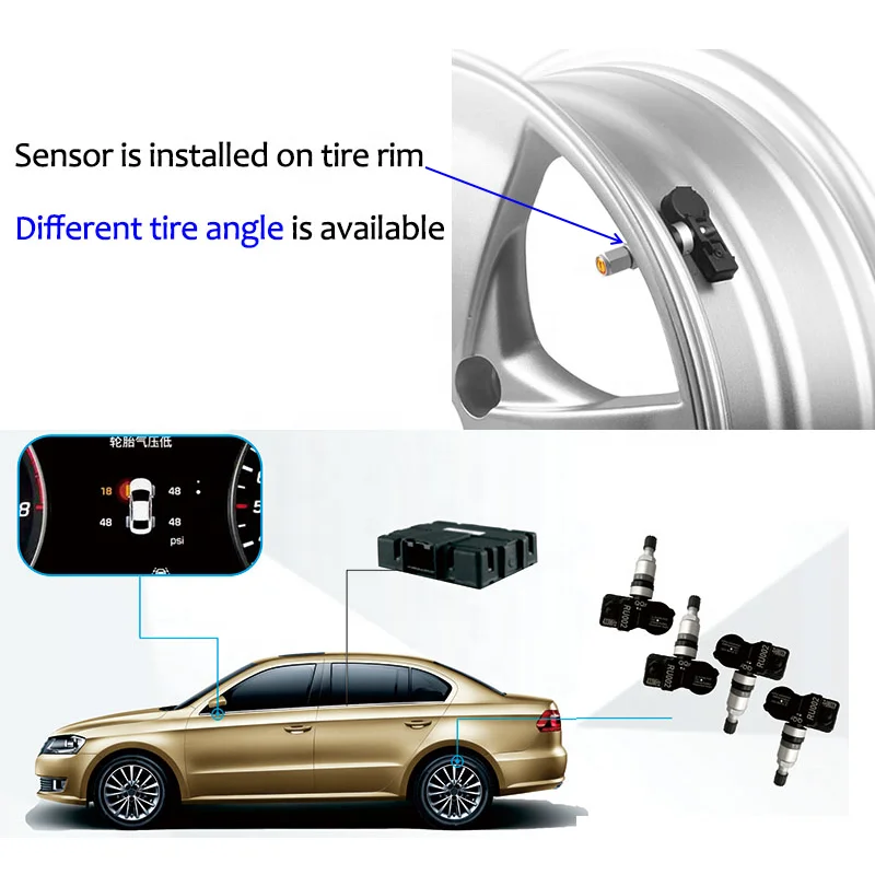 Wireless Digital Low Cost External Valve Auto 433Mhz Solar Power Tire Car Monitoring System Pressure Sensor Tpms