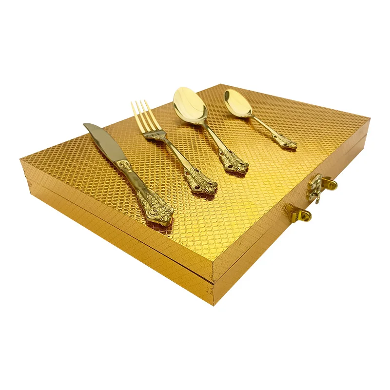 Customized 4PCS light luxury stainless steel gold knife fork spoon cutlery set pococina with ceramic handle and rope design