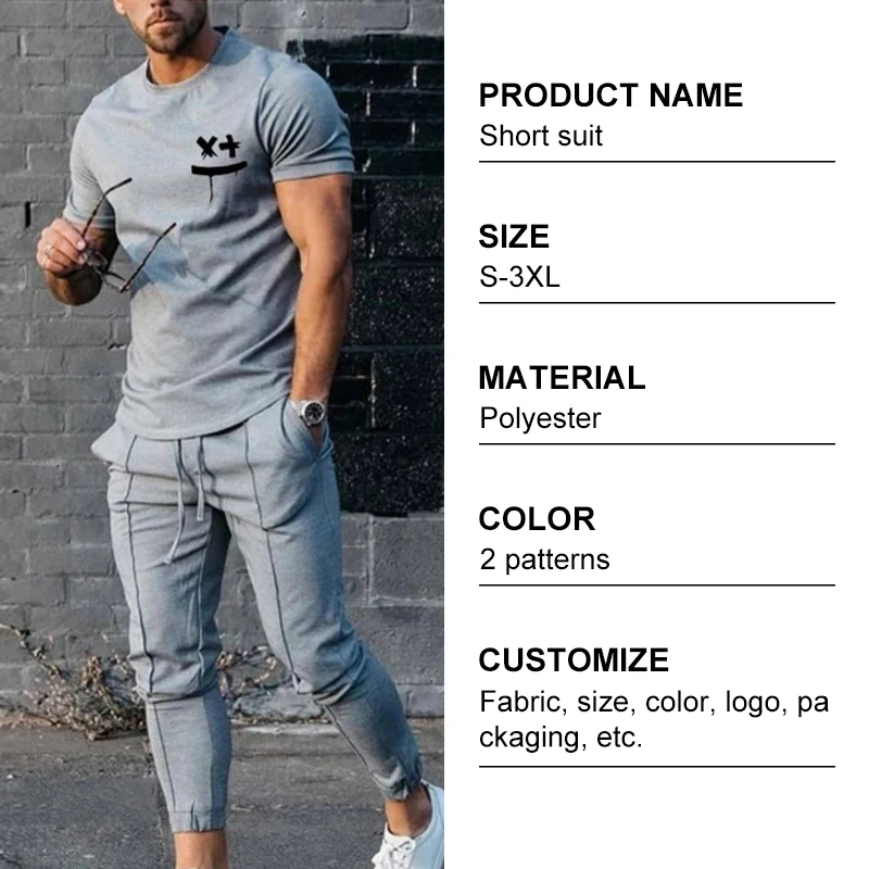 Custom Summer Crewneck Tshirts Trousers Set Male Sportswear Jogger Pants Two Piece Tracksuits Men T-shirts Pants Suits