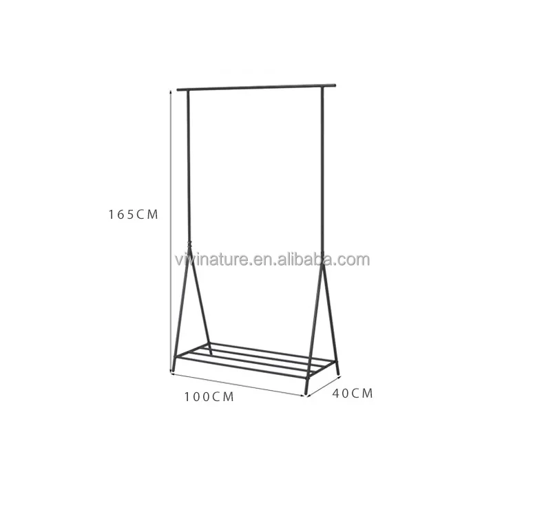 Single rod garment cloth drying rack with shoes storage shelf