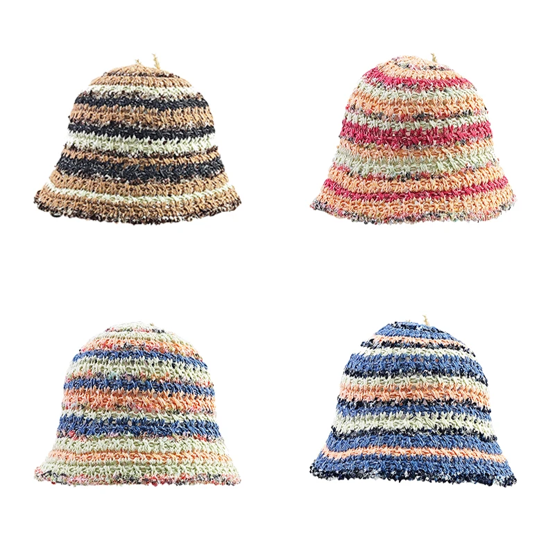 Изготовленный на заказ соломенный солнцезащитный козырек красочный акриловый вязаный Кепка рыбака Модная вязаная ковшеобразная шляпа