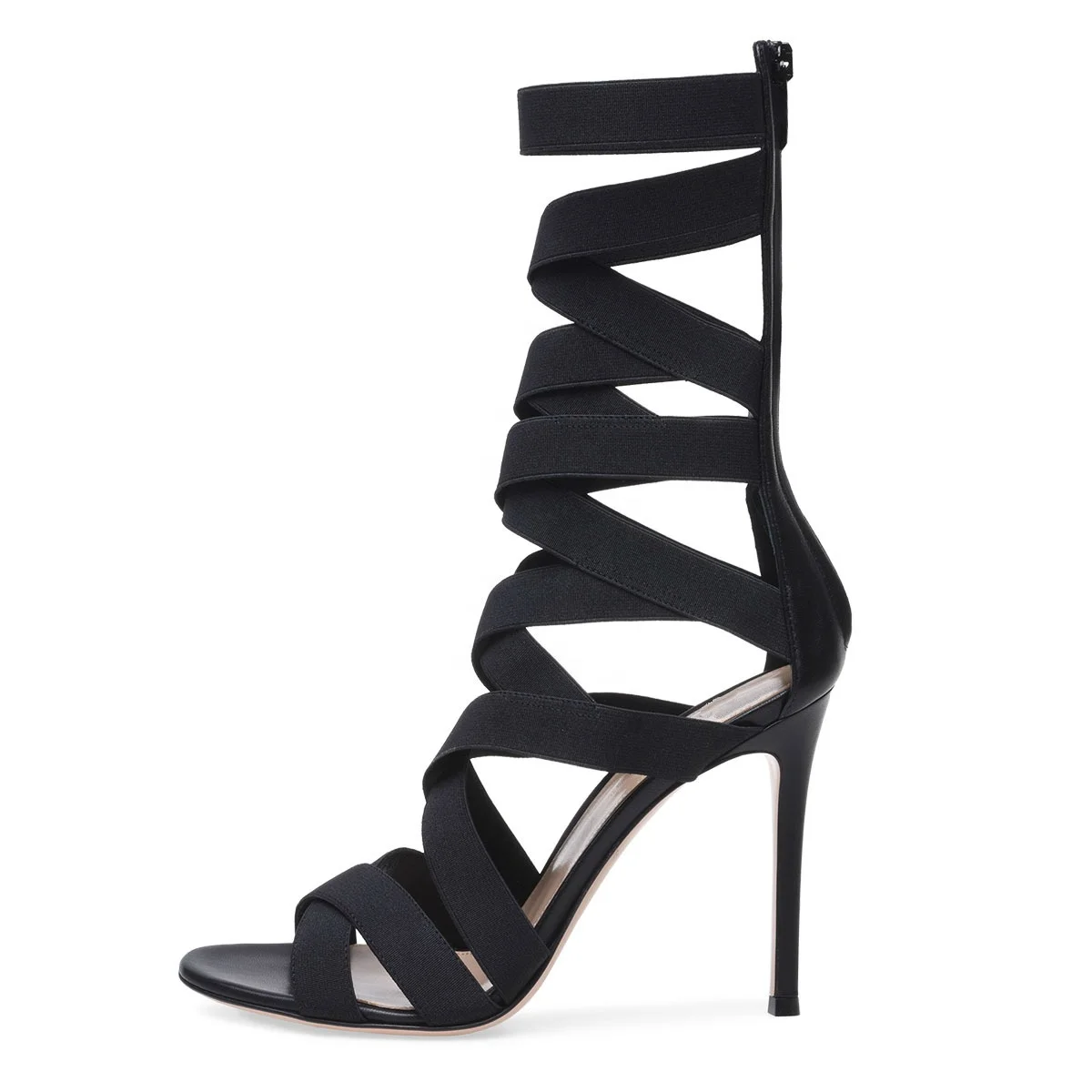 
2021 big size wholesale latest sexy women sandals elastic strap band high heels woman sandals stretch fabrics lady shoes 