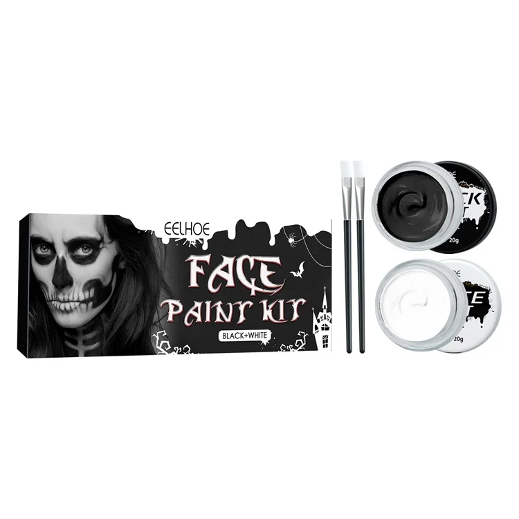Hot Selling Festival Body Painting Play Clown Halloween Makeup Face Paint Black and White Kit for Kids Adult Safe