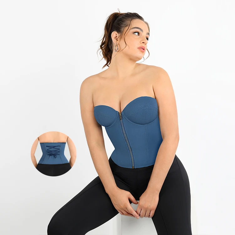 wholesale high quality slimming body shaper cup zipper steel womens tummy control jeans corset tops shapewear for women