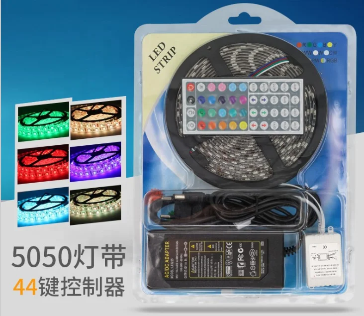 
DC12V 5050 RGB 60led/m 12V 5A power supply IP20 led strip with 44key ir remote rgb strip light set 