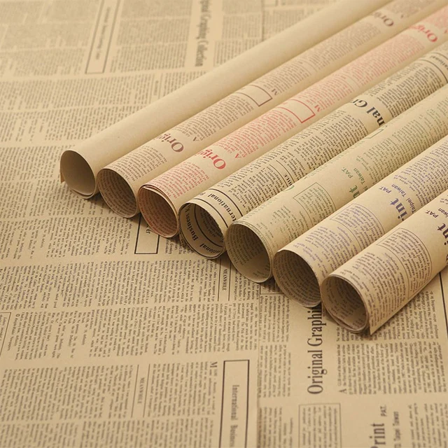Wholesale vintage gift bouquet wrap paper newspaper roll unique custom printing flowers wrapping paper packaging
