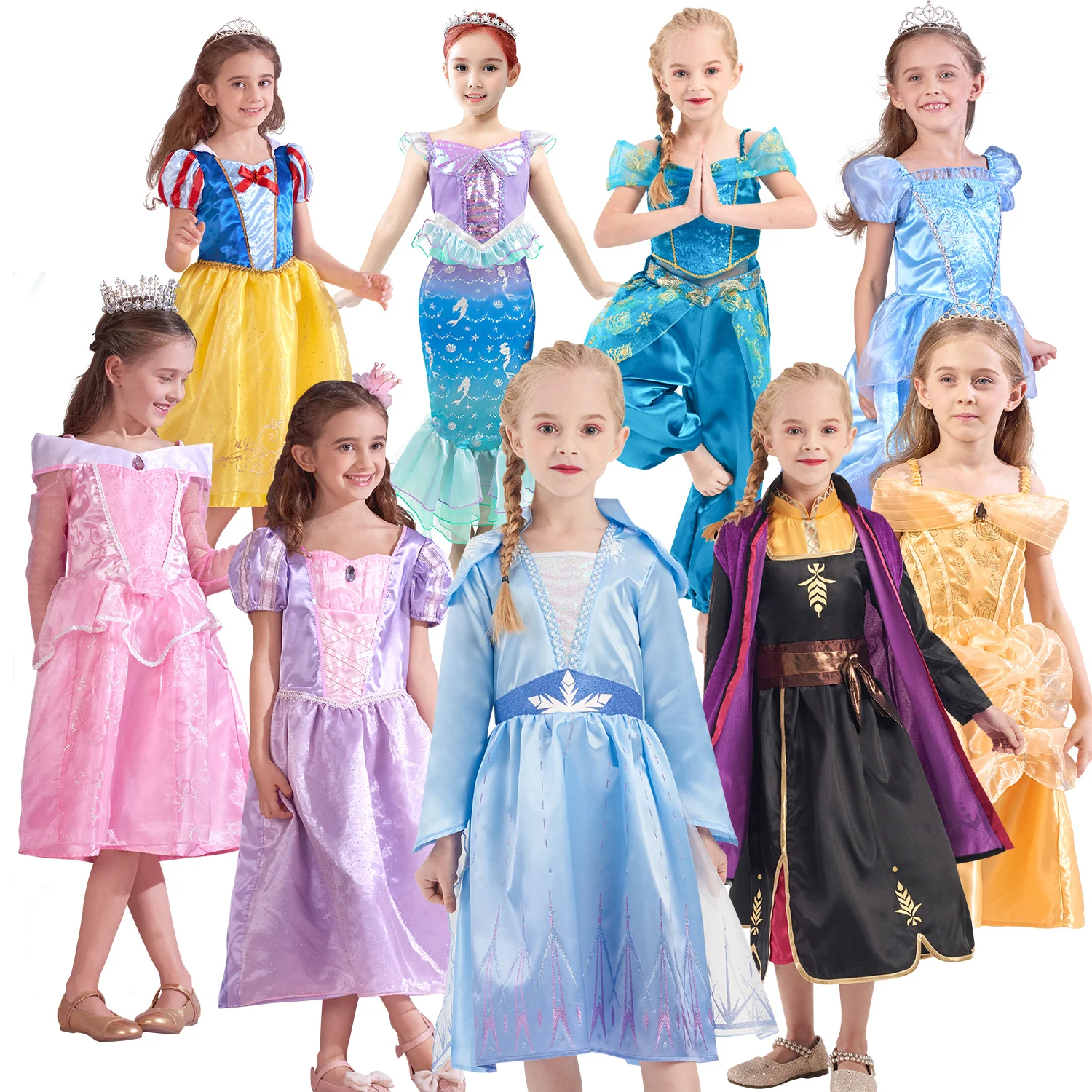 TV Movies Costumes Frozen Girls Princess Dress Anna Elsa Jasmine Clothes Halloween Costume Kids Birthday Party Outfit