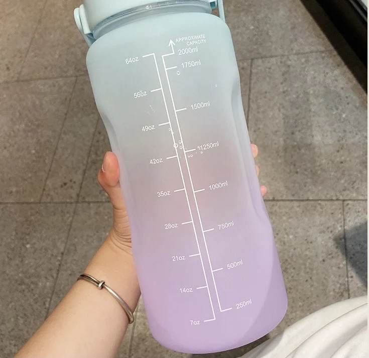 2L Motivational Water Bottle botol minum Hot Cold Insulated Metal Drink Bottle With Straw