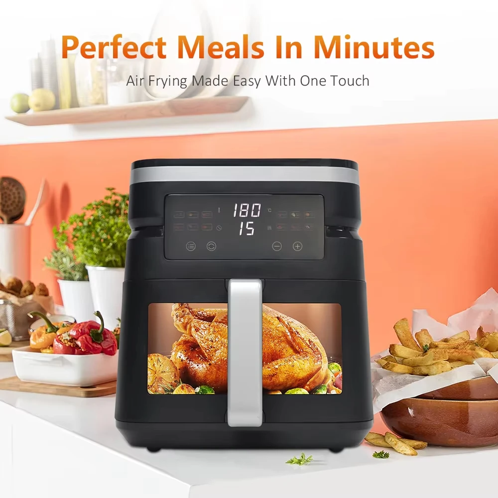 Visible Glass Window Digital Electric Upper and down two heating Air Fryer 7l Square Basket 2000w Unique Style Smart