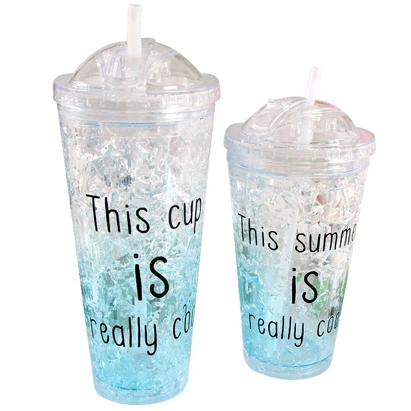 hot selling beach Freezing Gel ice cream cup wholesale reusable custom logo plastic cup with lid and straw