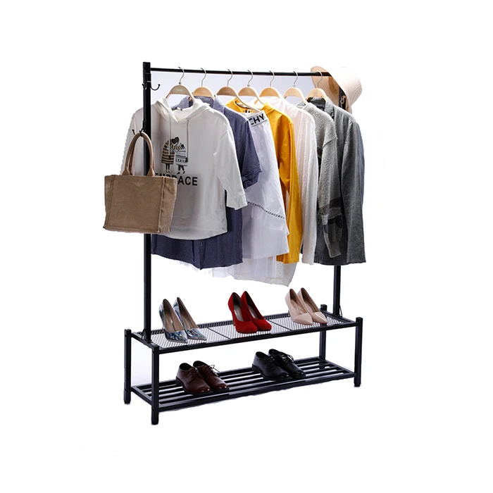 Multifunctional Metal Clothing Display Rack Wheels Wire Coat Hanger Coat Hat Shoes Storage Drying All-in-One Storage Solution