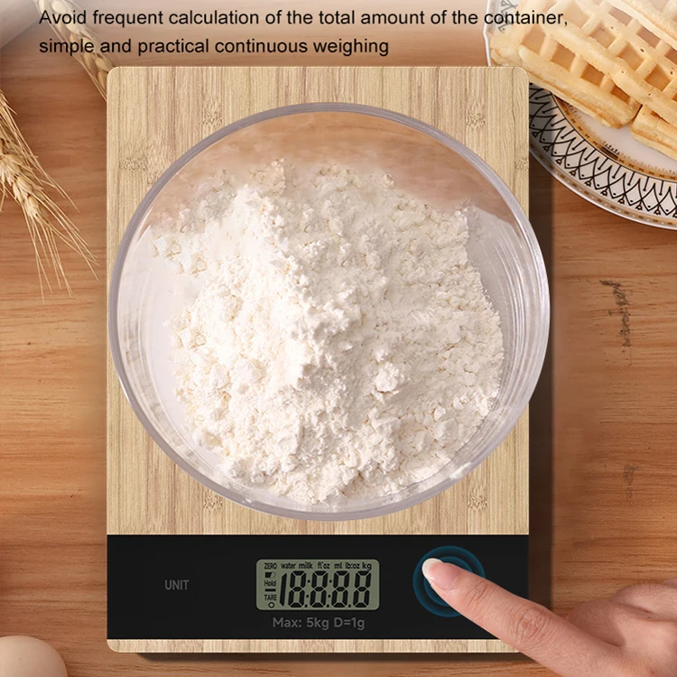 Touch Control Bamboo Panel LCD Display ABS Plastic 5K Digital Household Food Kitchen Scales