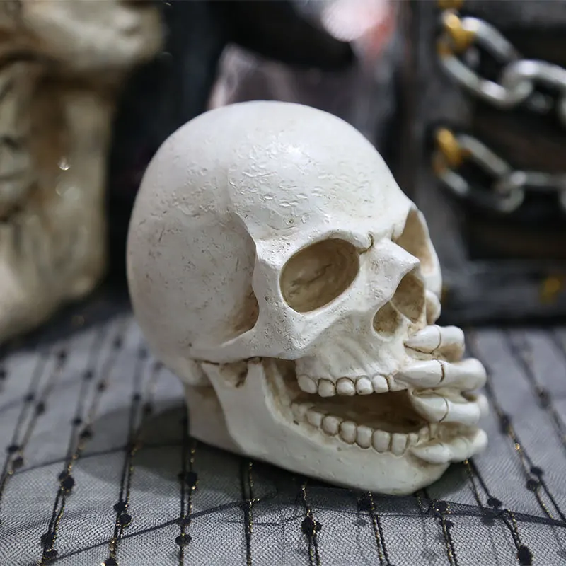 Halloween decoration resin sculpture White No see skull head No say skull head home decoration resin crafts skeleton  figurine