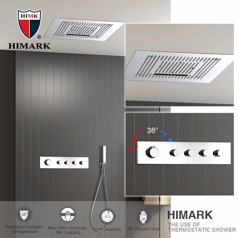HIMARK luxury waterfall shower system bathroom ceiling mounted thermostatic shower faucet set