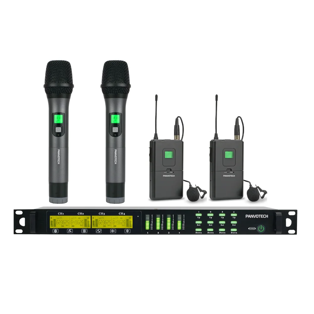 Panvotech professional uhf 4 channels wireless lavalier microphone