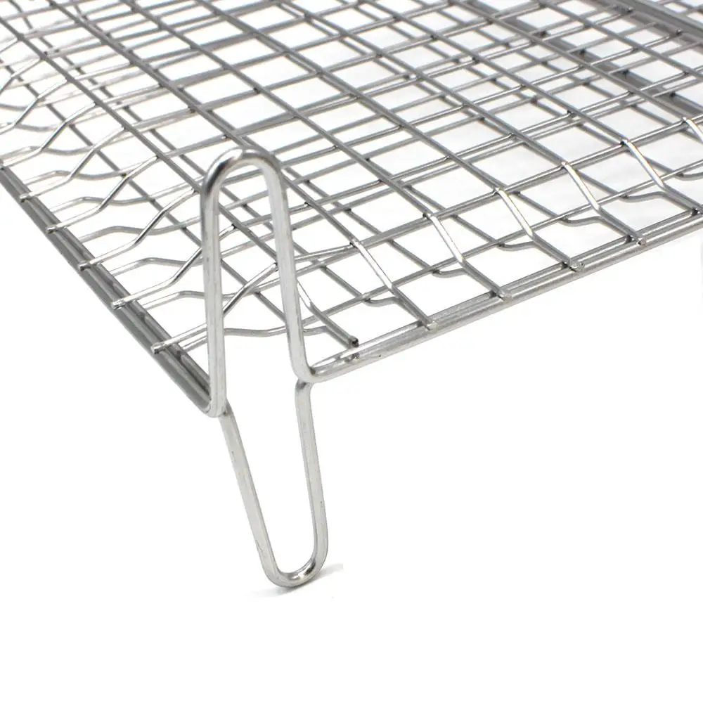 Large BBQ Grilling Basket with Wooden Handle Stainless Steel Grill Net Rack Barbecue Mesh for All Charcoal Gas Grill