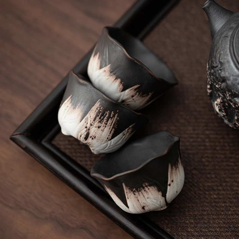 Lotus Cup Retro Kung Fu Ceramic Tea Set Single Home Host Cup & Personal Tea Cup Porcelain Chinese Style for Wine & Cafe Use