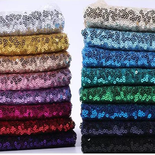 Customized 100% polyester mesh sequin embroidered fabric flashing silver and black in stock for dresses