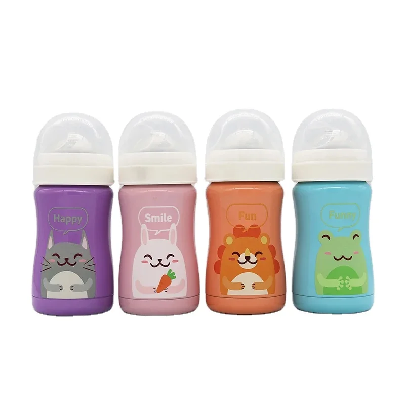 304 Milk Bottle BPA Free  Stainless Steel Baby Feeding Bottles  with Silicone Slow Flow Nipple