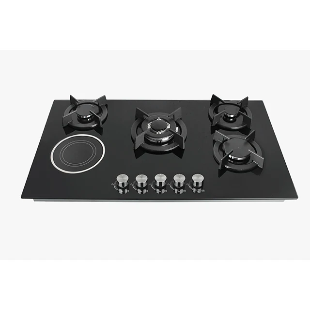 OEM Cheap Beautiful Tempered Glass Combination Gas And Electric Hob With Safety Device