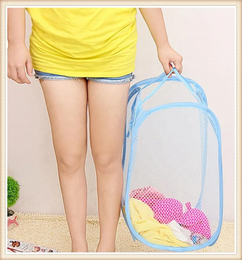 Wholesale polyester foldable mesh nylon laundry basket