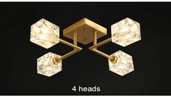 72W/96W/144W Gold Color Nordic Luxury Brass Material Custom Heads Crystal LED Ceiling Mounted Chandelier