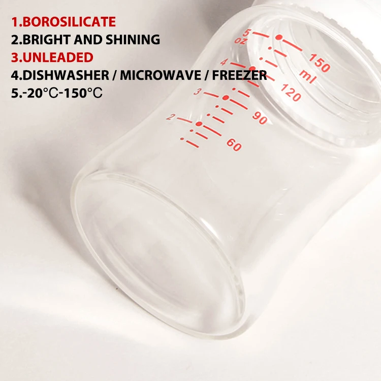 OEM ODM sevice Baby Feeding Bottle 150ml Borosilicate Glass Food grade Silicone breast milk bottle