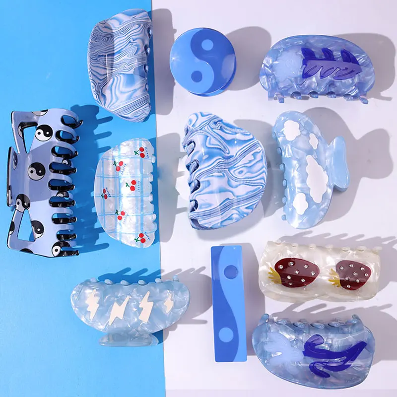 Новые Мультяшные облака Молния синий Ацетатный зажим для волос милые геометрические акриловые заколки коготь женщин аксессуары