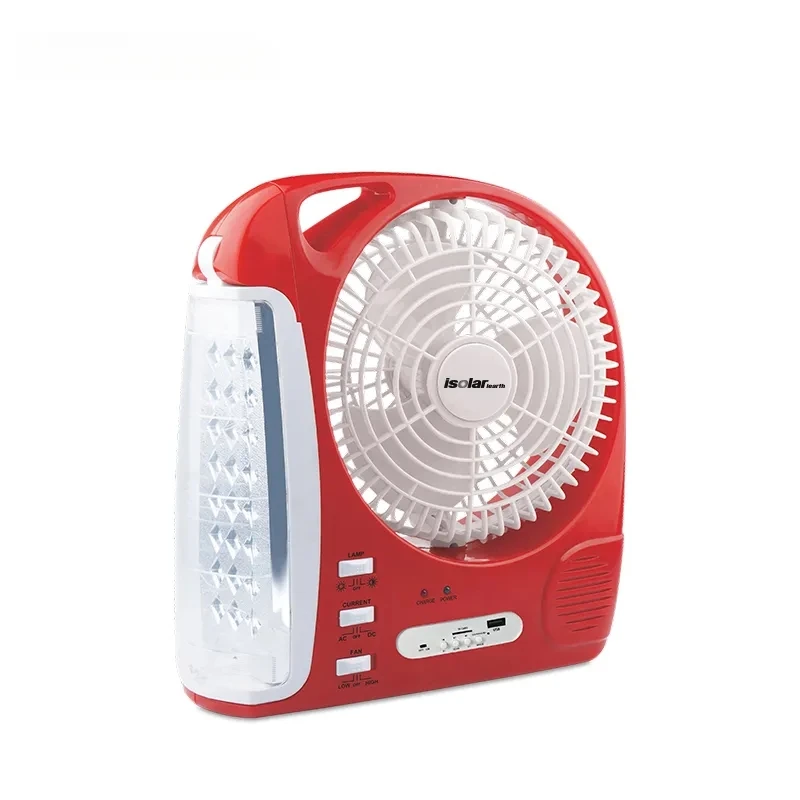 8 Inch rechargeable fan Solar Electric fan portable solar panel power FM radio speaker with LED study table lamp