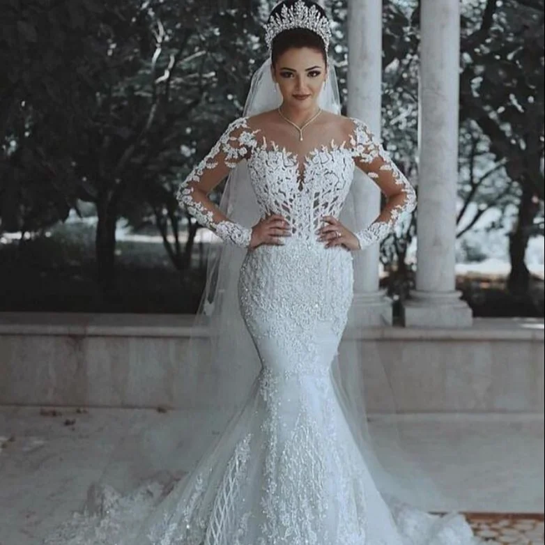 Drop Shipping New Sexy Deep V Neck Mermaid Wedding Dress Lace Wedding Gowns 2021 Bridal Wedding Gowns