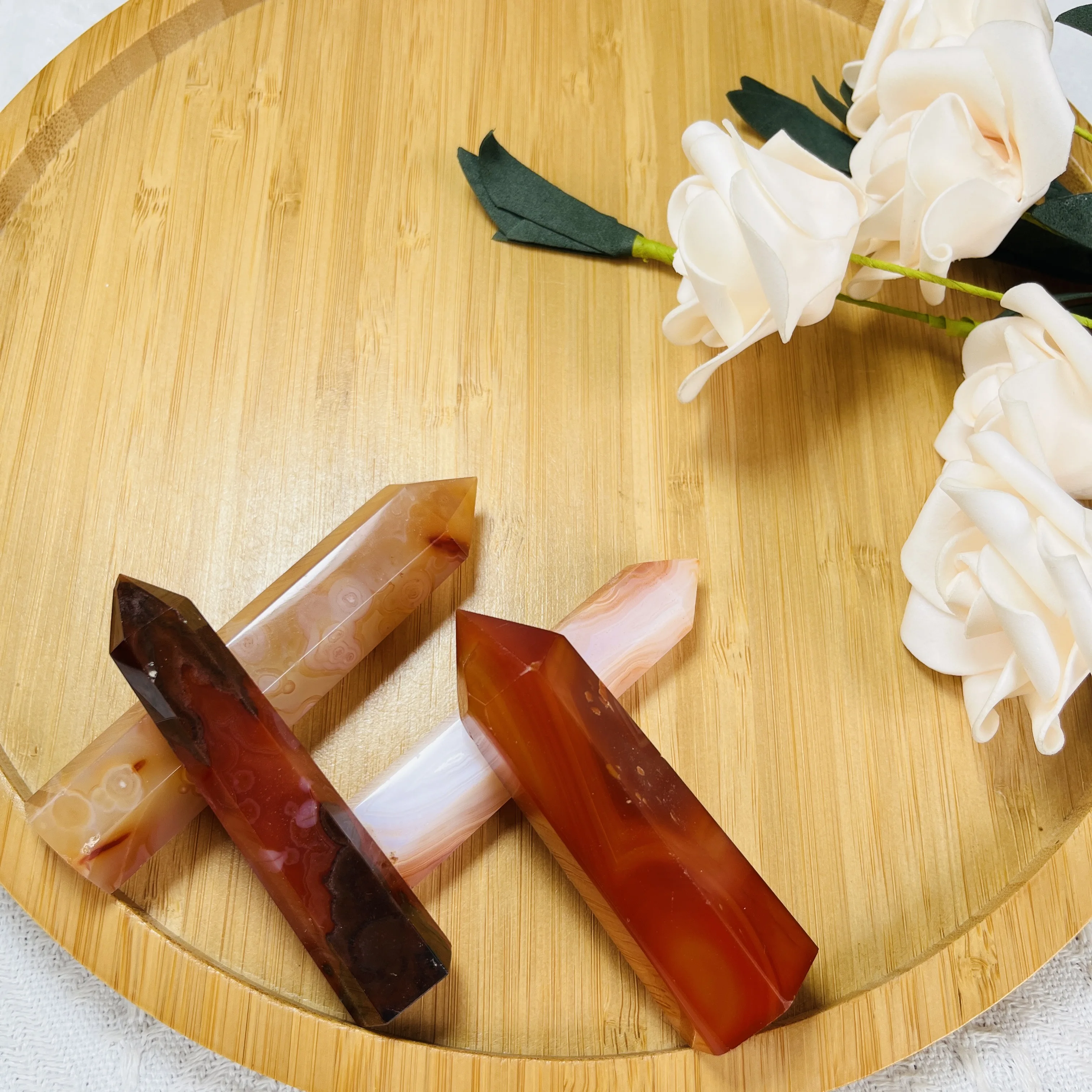 Wholesale Natural Crystal Gemstone Tower Polished Red Agate Carnelian Point For Healing