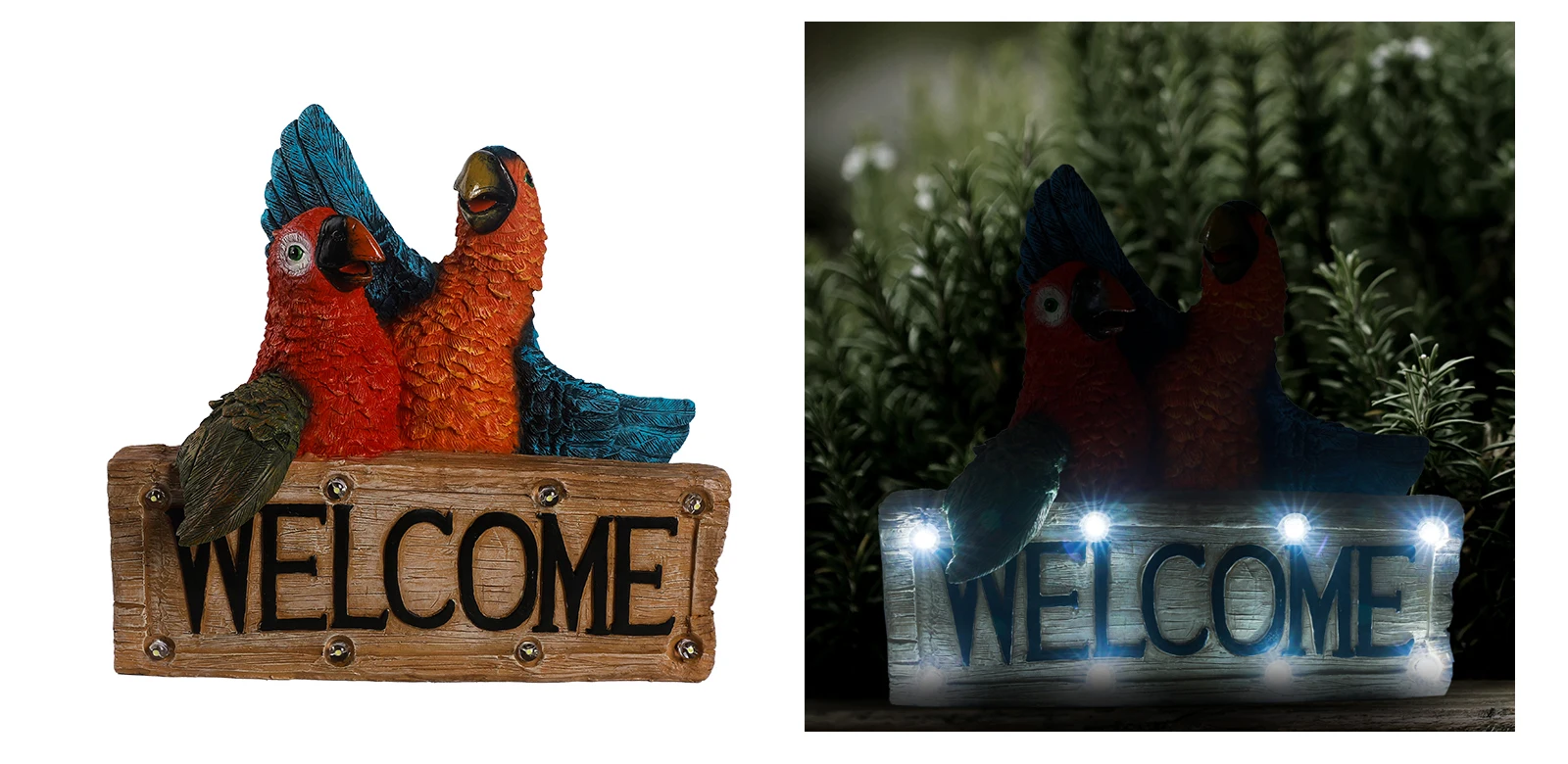 
Polyresin Solar welcome sign parrots statue resin animals figuren Succulents with solar light 