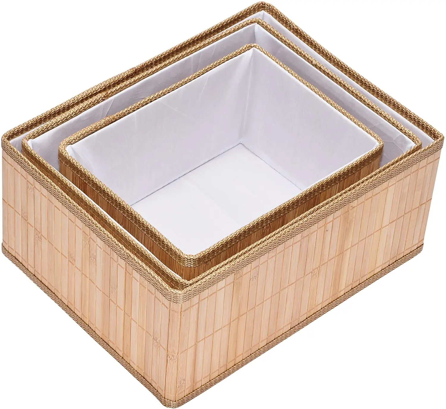 Bamboo Storage Baskets; All-Natural Organizer Bins with Fabric Liner on Inside; Boxes Great for Kitchen/living room