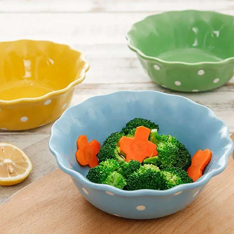 Polka Dot Fruit Salad Dessert Cereal Breakfast Bowl Creative Ceramic Tableware Dinner Set