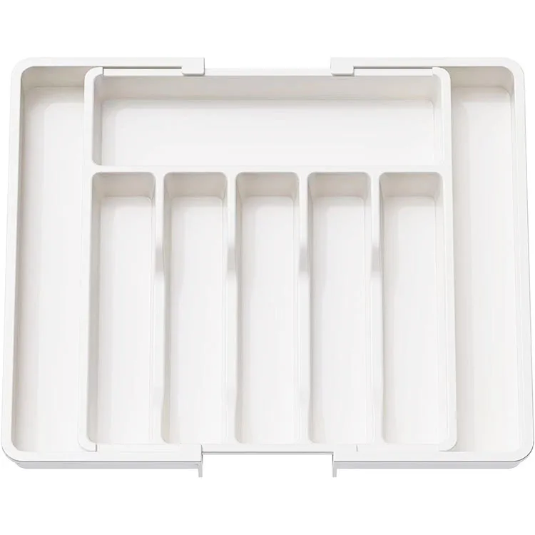 In Stock Silverware Drawer Organizer Expandable Utensil Tray BPA Free Adjustable Plastic Storage for Spoons Forks Knives