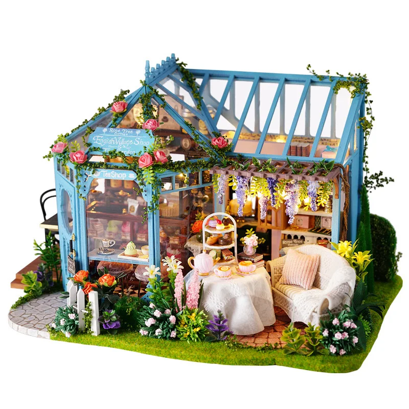 Rose Garden Assemble DIY Wooden Houses Miniatures with Furniture DIY Miniature doll house for girls doll house accessories