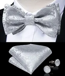 Custom Fashion Silver Self Tie Bow Tie Gray Luxury Silk Paisley Italian Bow Ties For Men
