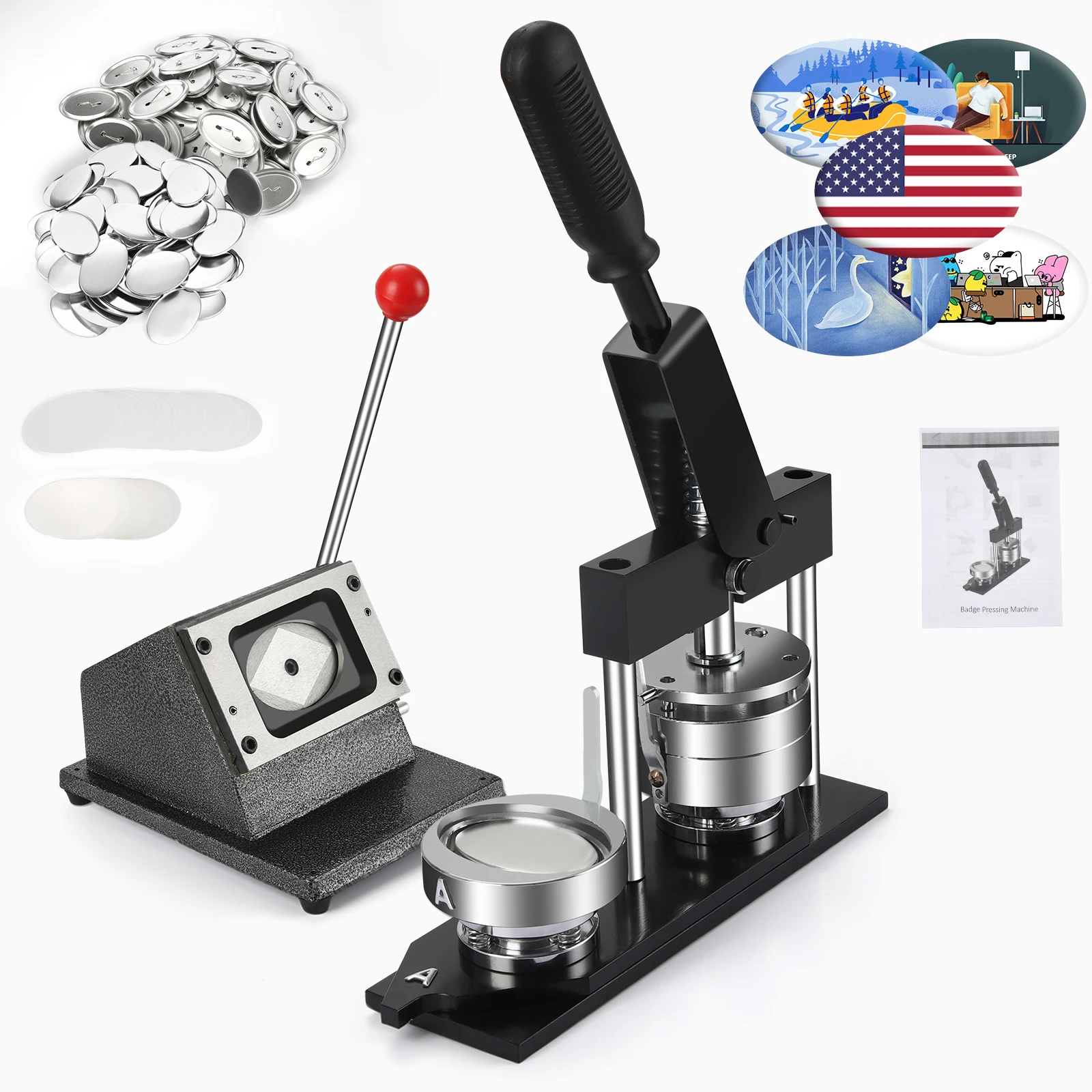 Button Maker Machine Pin Badge Press Machine with Metal Pin Back Button Material 100 set DIY Red Blue Mold Button Badge Maker