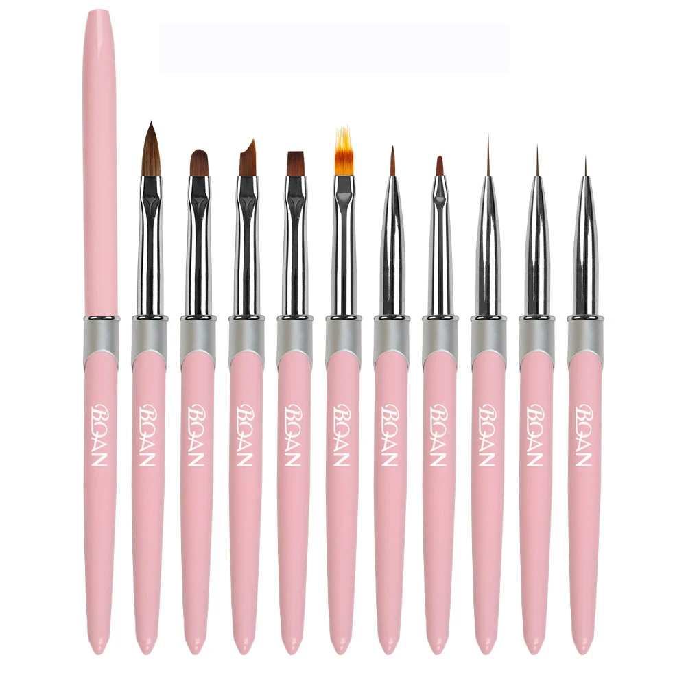 BQAN Пользовательский логотип розовая металлическая ручка 3D кисть для дизайна ногтей 100% чистый Kolinsky соболиный волос Акриловая кисть для ногтей