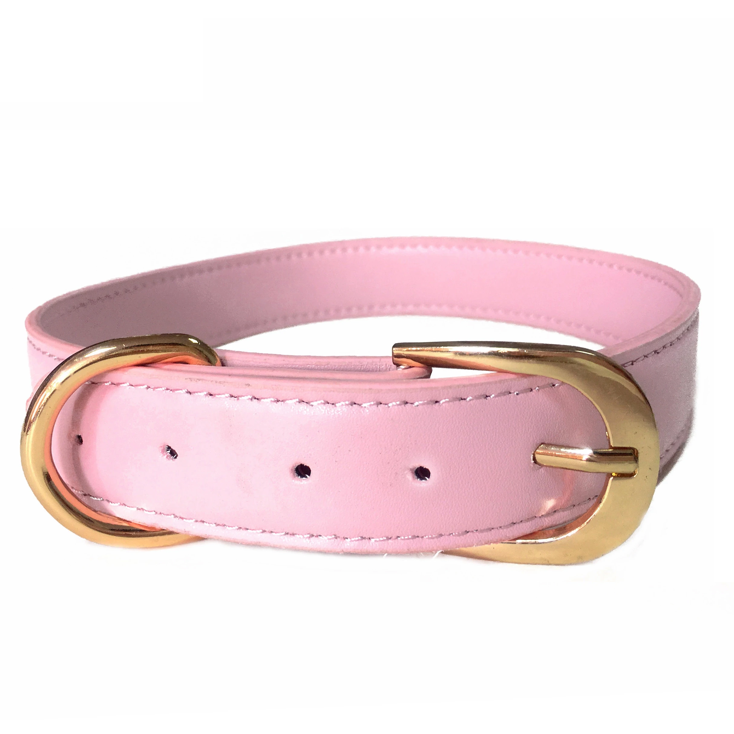 Custom Soft Pink Leather Dog Collar , Adjustable Golden Metal Clip for Small, Medium ,Large Size